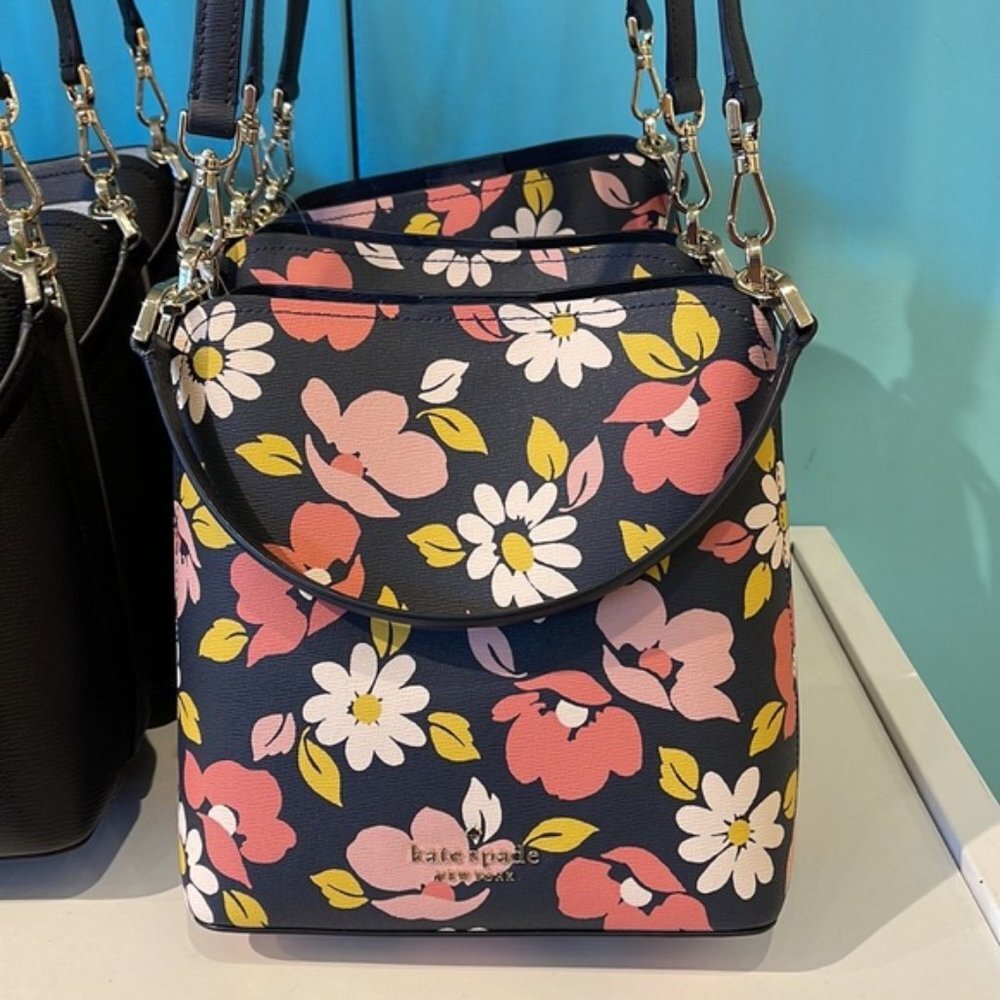 Kate Spade Darcy Small Bucket Bag Road Trip Floral Blue Multi - Picture 7 of 16